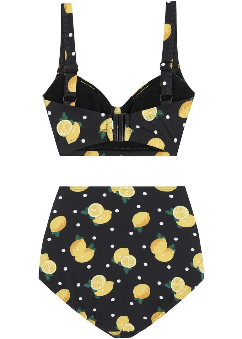New In Collectif Lemon Polka 50's Bikini Top Black