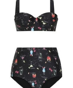 Collectif Cocktail Menu 50's Bikini Top Black New In