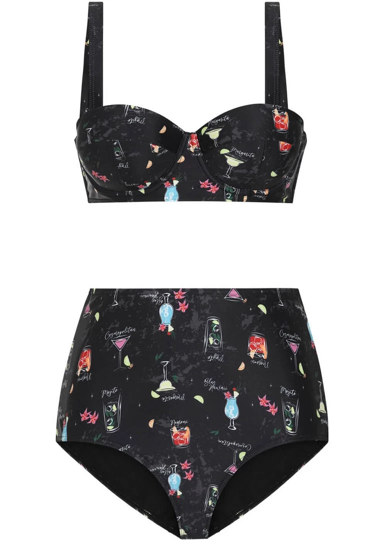 Collectif Cocktail Menu 50's Bikini Top Black New In
