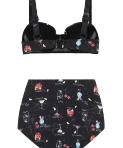 Collectif Cocktail Menu 50's Bikini Top Black New In