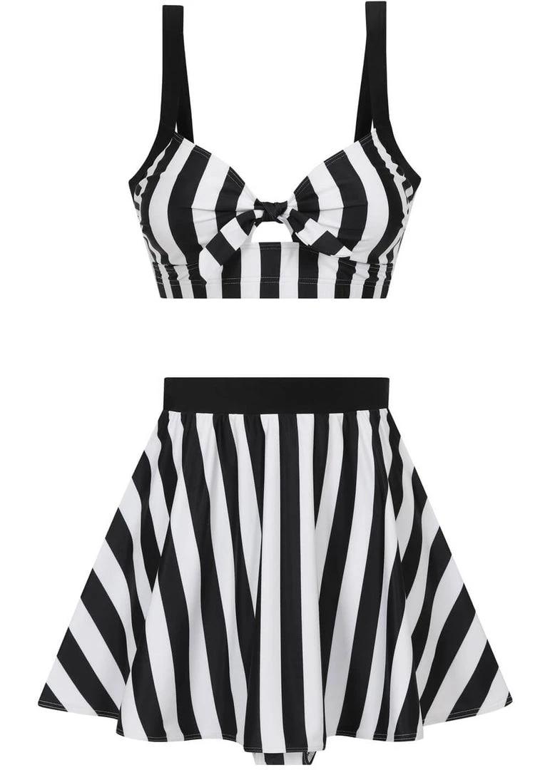 New In Collectif Beetle Stripe 60's Bikini Briefs Skirt Black White
