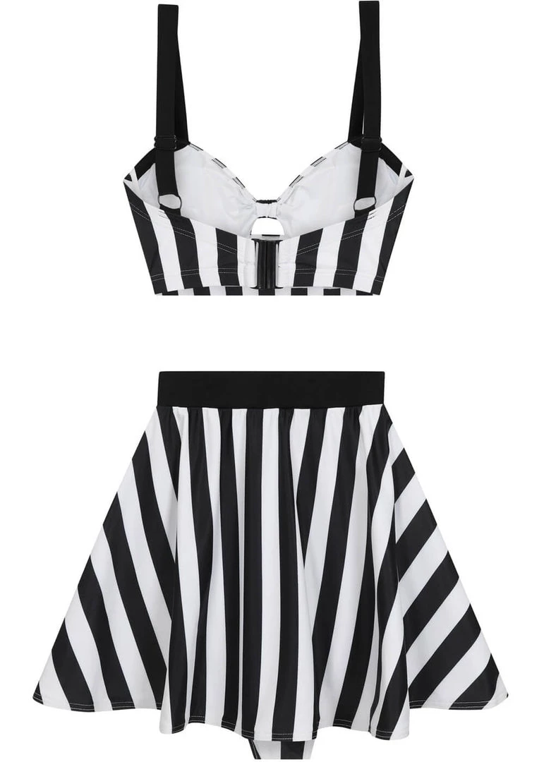 New In Collectif Beetle Stripe 60's Bikini Briefs Skirt Black White
