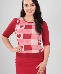 Collectif Chrissie Love Knitted Top Red