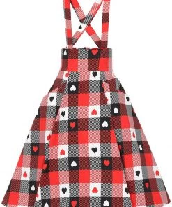 New In Collectif Alexa Heart Gingham 50's Swing Skirt Red