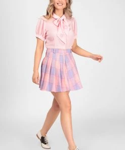 New In Collectif Daria Sweetheart Check Mini Skirt Pink