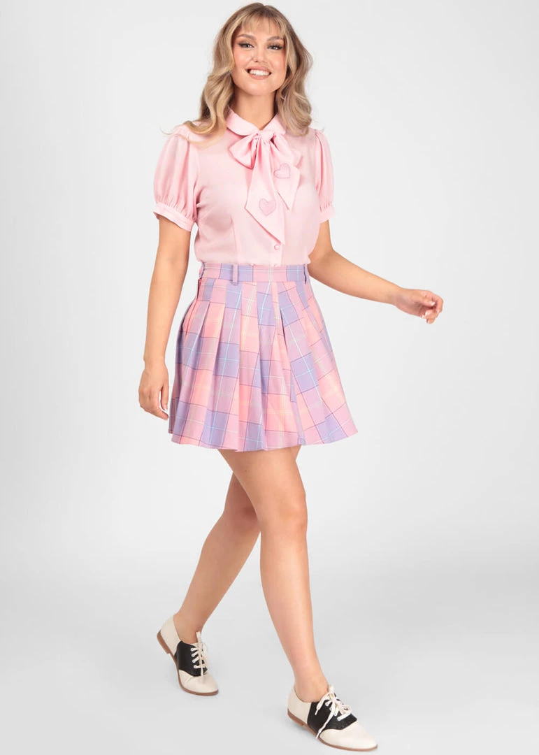 New In Collectif Daria Sweetheart Check Mini Skirt Pink