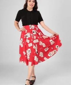 New In Collectif Megan Cat Croupier 50's Swing Skirt Red