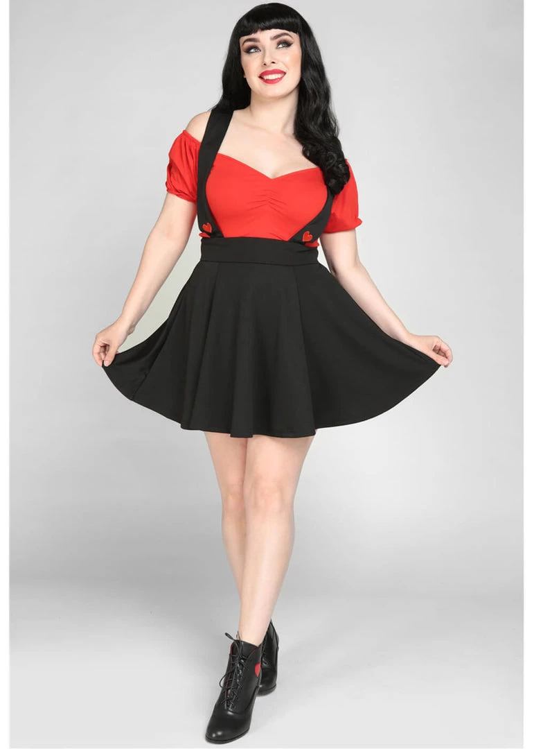 Collectif Klara Heart Suspender 60's Skater Skirt Black