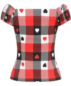 New In Collectif Dolores Heart Gingham 50's Top Red