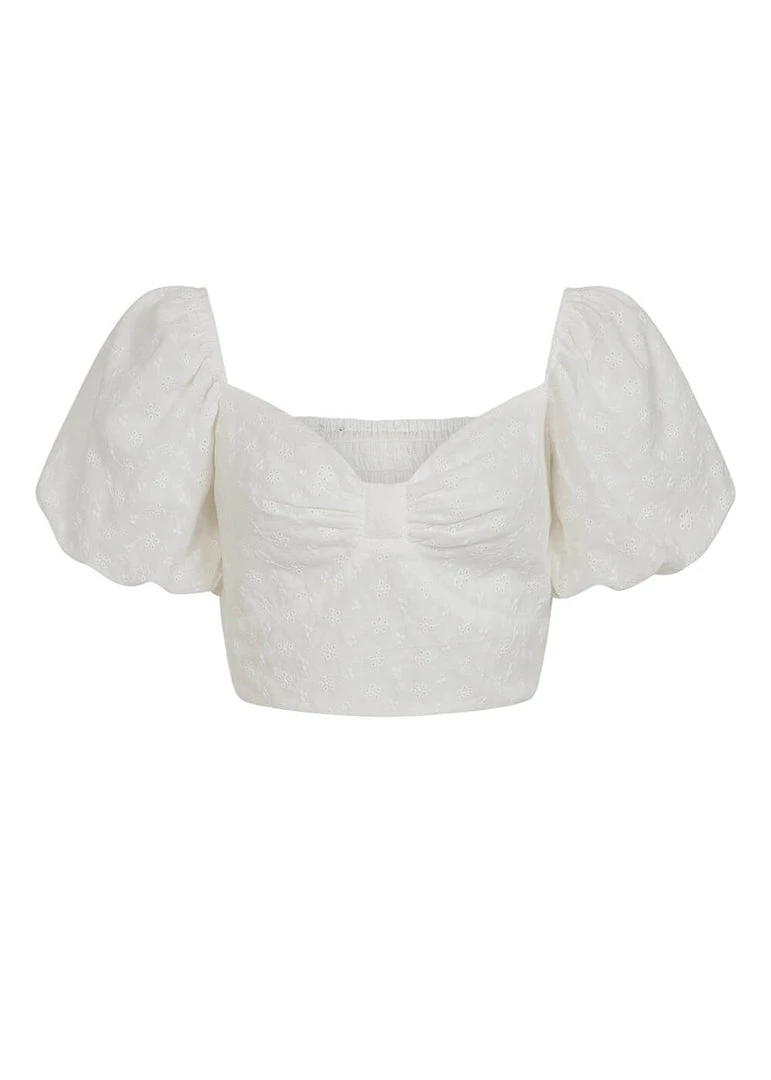 New In Collectif Amoura Broderie 70's Top White