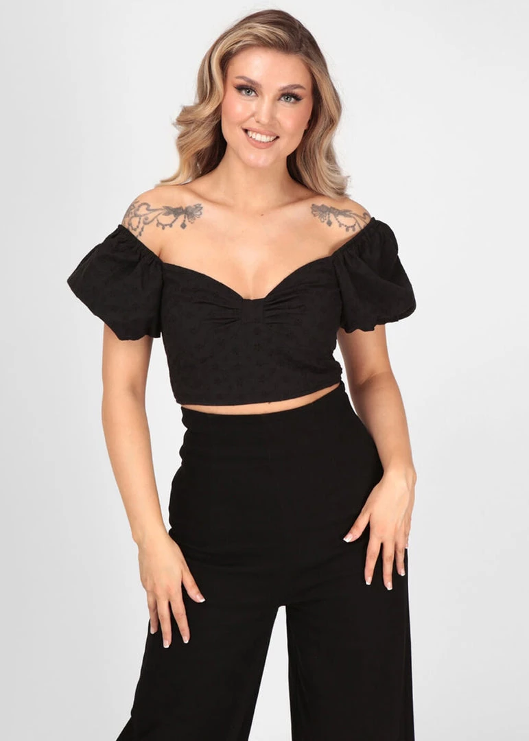 Collectif Amoura Broderie 70's Top Black