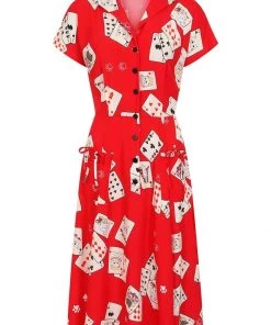 Collectif Liza Cat Croupier 40's Swing Dress Red New In