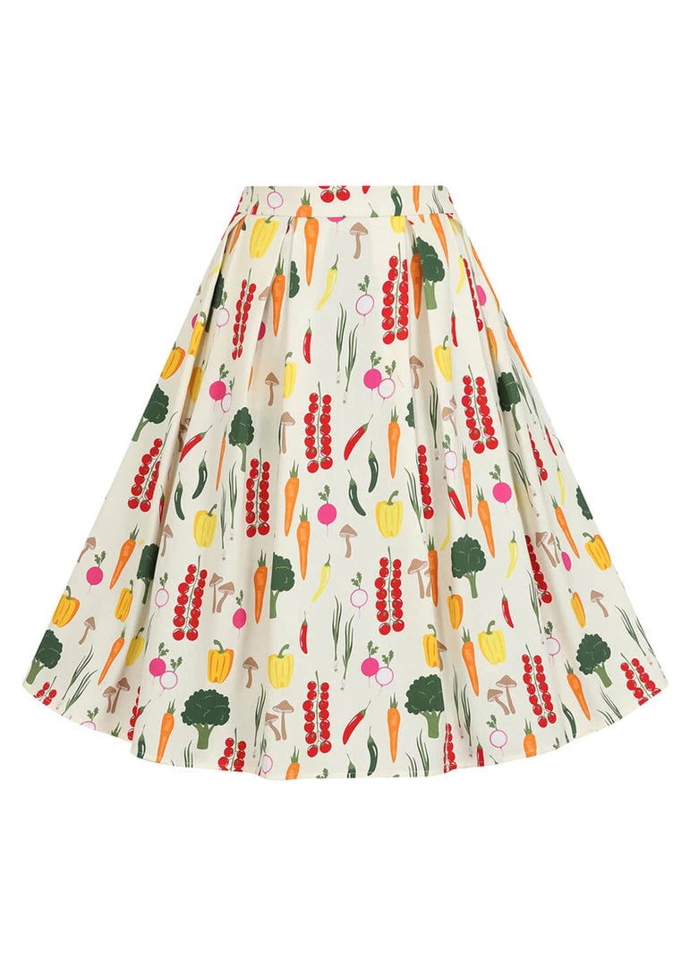 Collectif Marilu Vegetable Medley 50's Swing Skirt Cream New In