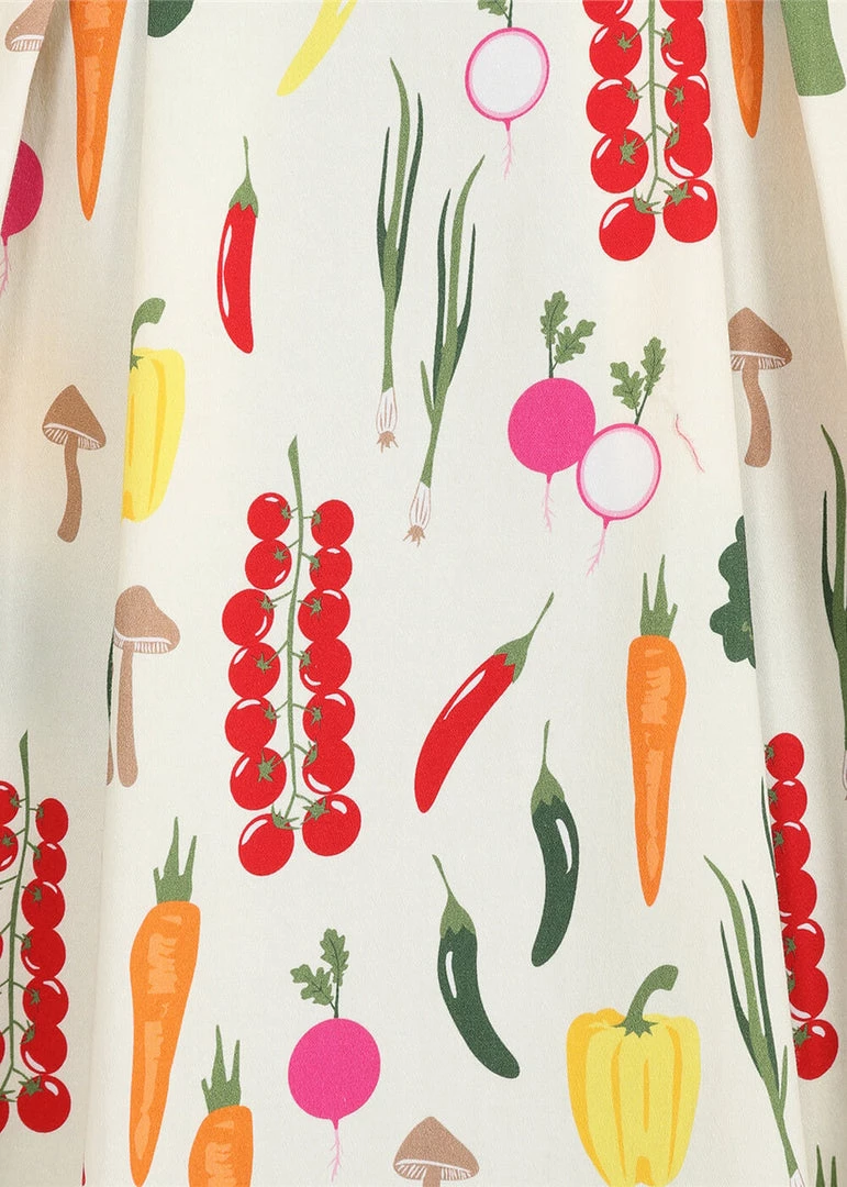 Collectif Marilu Vegetable Medley 50's Swing Skirt Cream New In