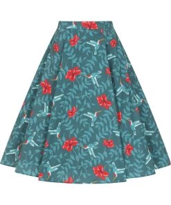 Collectif Matilde Hummingbird Eden Swing Skirt Teal