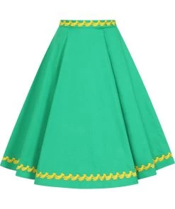 Collectif Matilde Banana Trim 50's Swing Skirt Green New In