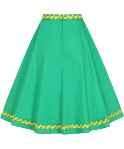 Collectif Matilde Banana Trim 50's Swing Skirt Green New In