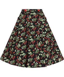 Collectif Luella Wild Strawberries 50's Swing Skirt Black New In