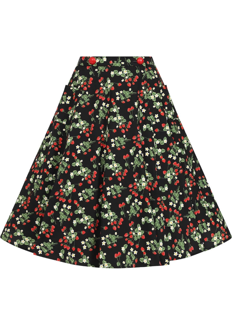 Collectif Luella Wild Strawberries 50's Swing Skirt Black New In
