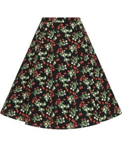 Collectif Luella Wild Strawberries 50's Swing Skirt Black New In