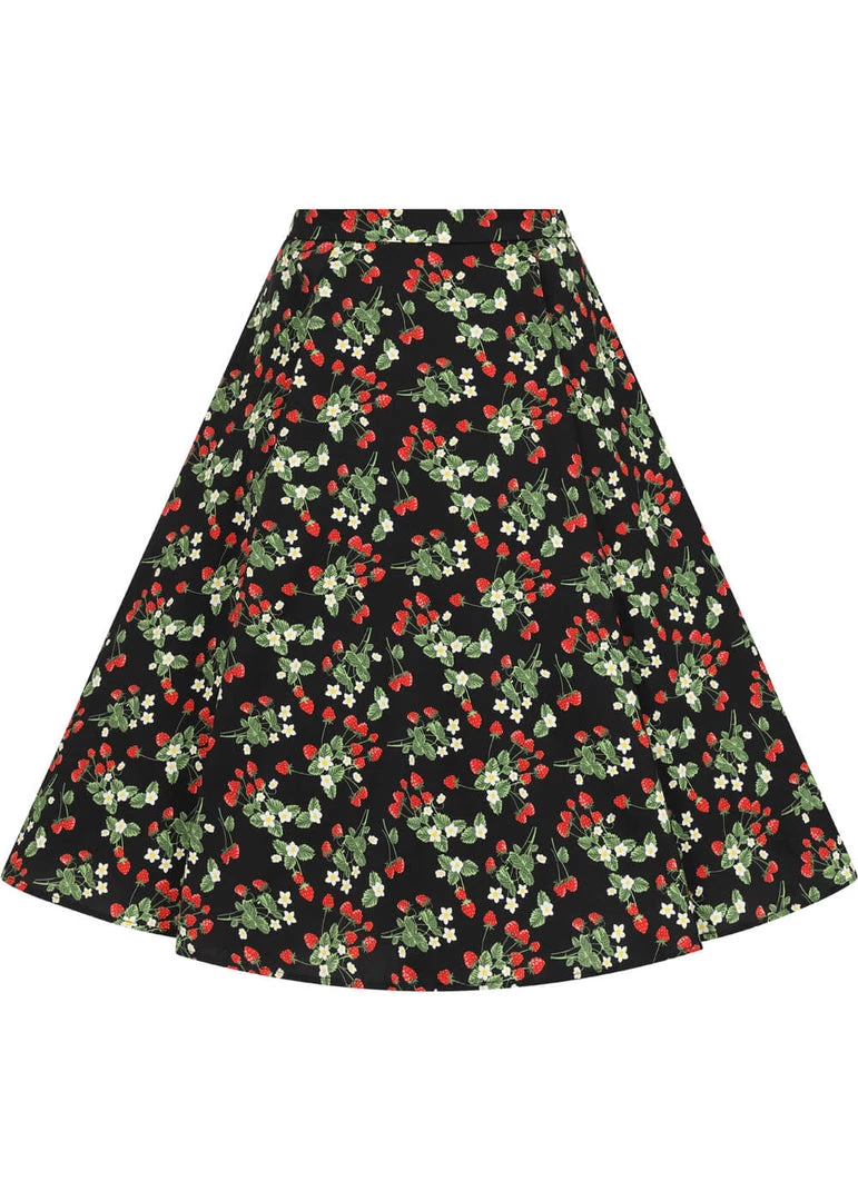 Collectif Luella Wild Strawberries 50's Swing Skirt Black New In