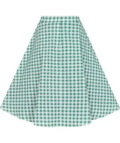 New In Collectif Veronica Strawberry Gingham 40's Swing Skirt Green