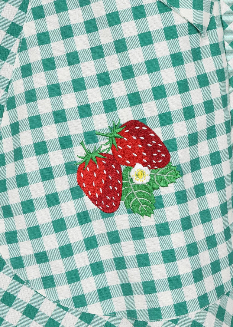 New In Collectif Veronica Strawberry Gingham 40's Swing Skirt Green