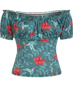 New In Collectif Viviana 50's Hummingbird Eden Top Teal