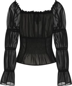 Collectif Agnes Mesh Ruched 60's Top Black New In