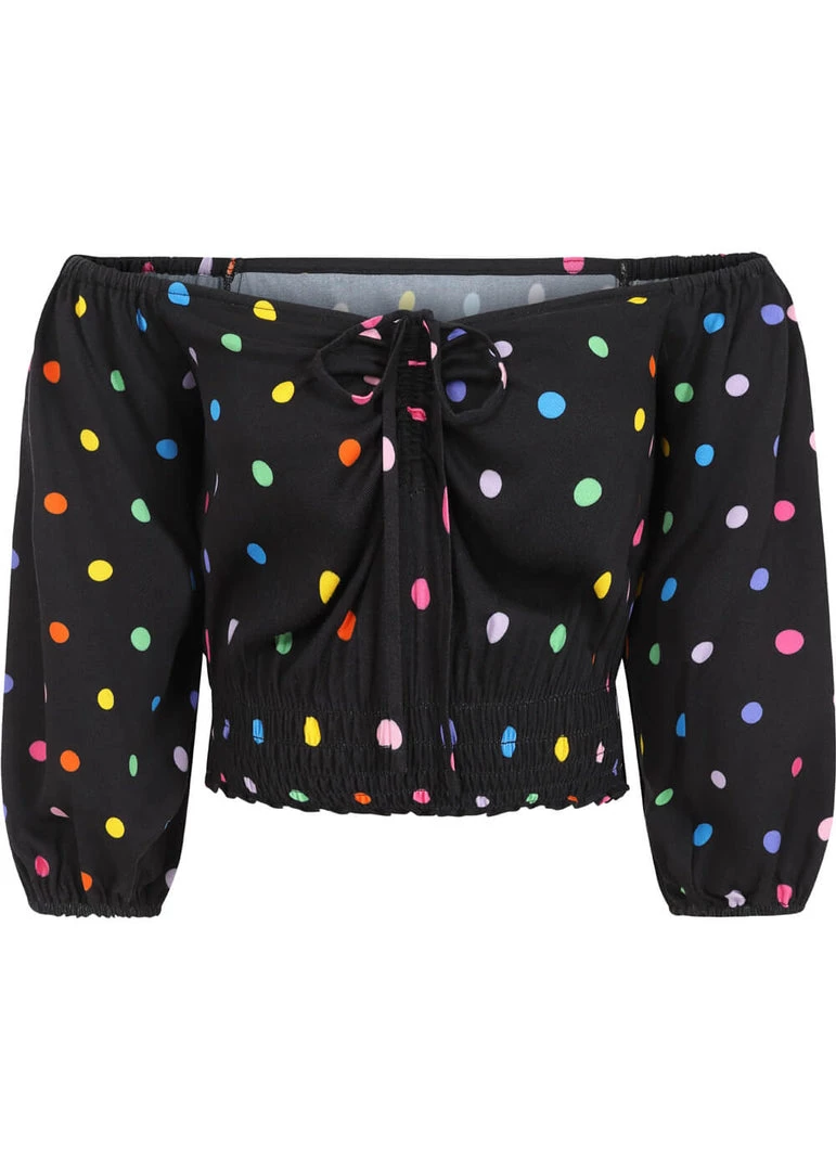 Collectif Stevie Rainbow Polka Dot 60's Top Black New In