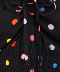 Collectif Stevie Rainbow Polka Dot 60's Top Black New In