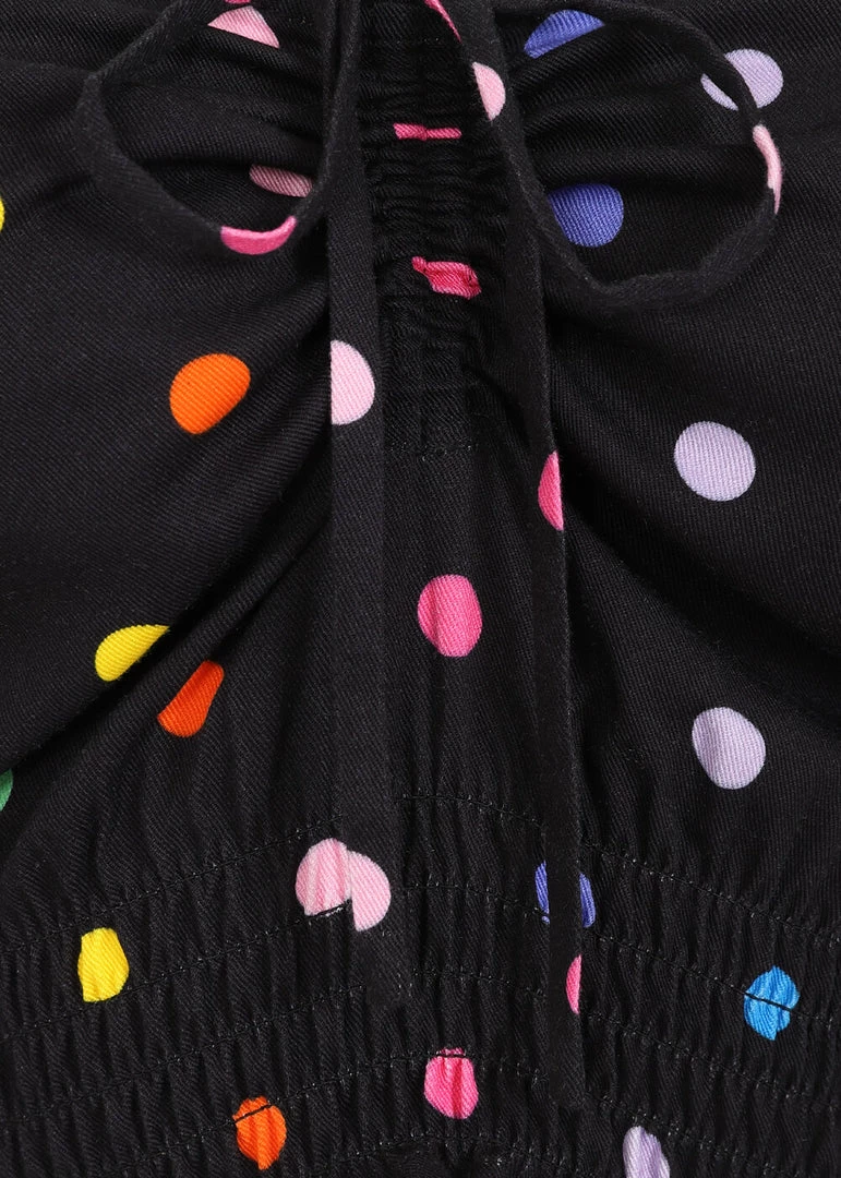 Collectif Stevie Rainbow Polka Dot 60's Top Black New In