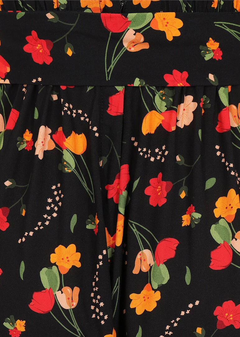 Collectif Akiko Ditsy Tulip Bloom 70's Trousers Black