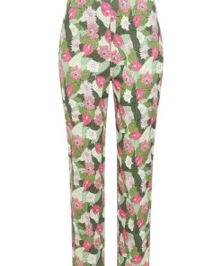 Collectif Bonnie Palm Blush Floral 50's Trousers Green