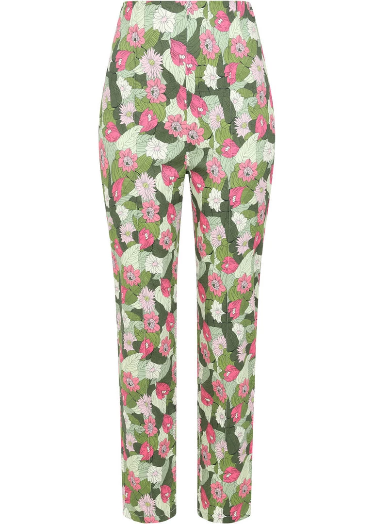 Collectif Bonnie Palm Blush Floral 50's Trousers Green