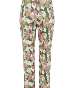 Collectif Bonnie Palm Blush Floral 50's Trousers Green