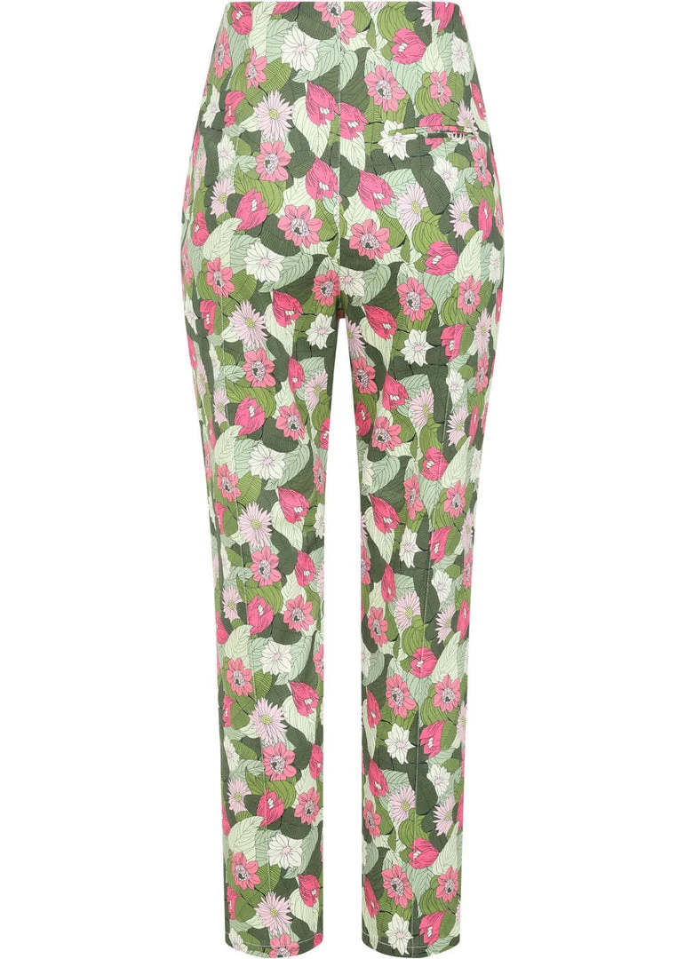 Collectif Bonnie Palm Blush Floral 50's Trousers Green