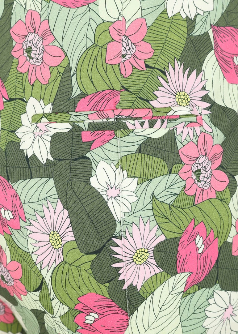 Collectif Bonnie Palm Blush Floral 50's Trousers Green