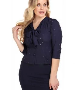 Collectif Andra Starry Polkadot 40's Blouse Navy Blue
