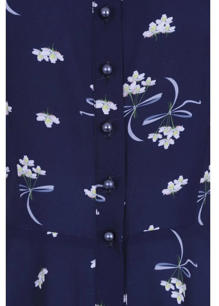 New In Collectif Mary Grace Romantic Bouquet 40's Blouse Navy Blue