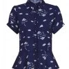 New In Collectif Mary Grace Romantic Bouquet 40's Blouse Navy Blue