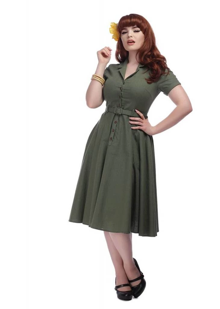 Collectif Caterina Vintage 40's Swing Dress Olive New In