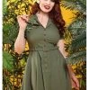 Collectif Caterina Vintage 40's Swing Dress Olive New In