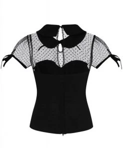 Collectif Kitten Polkadot Mesh 50's Top Black