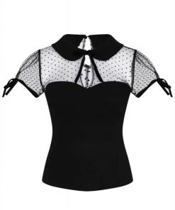 Collectif Kitten Polkadot Mesh 50's Top Black