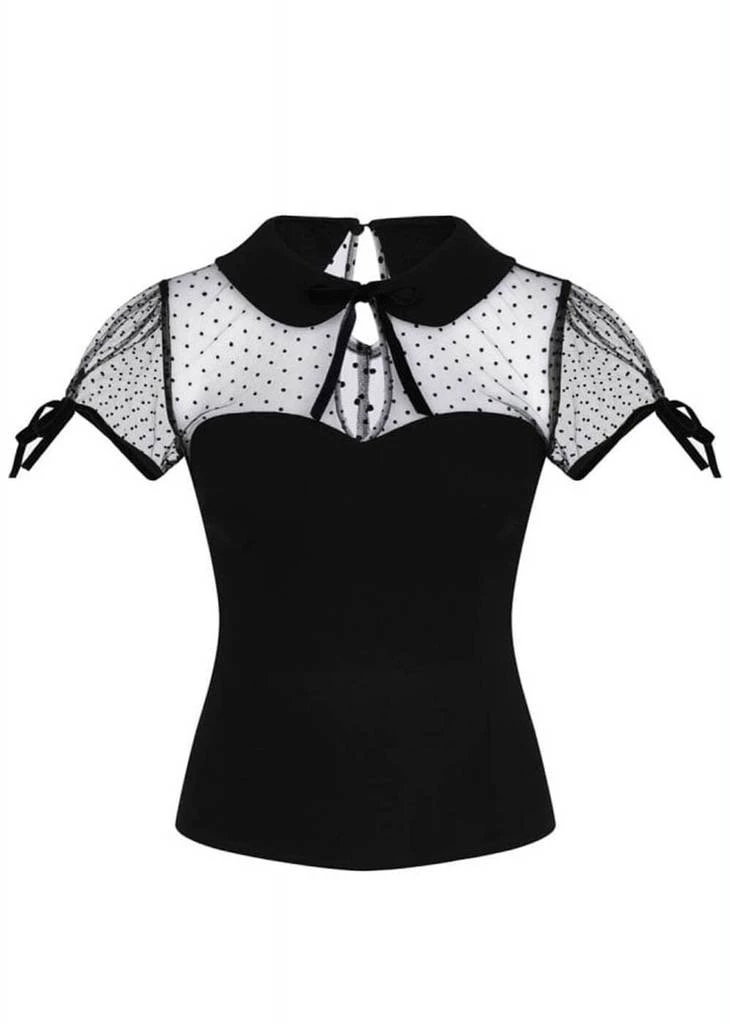 Collectif Kitten Polkadot Mesh 50's Top Black