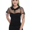 Collectif Kitten Polkadot Mesh 50's Top Black