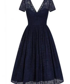 Collectif Nina Lace 50's Swing Dress Navy