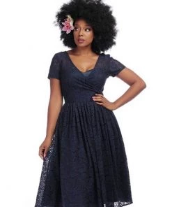 Collectif Nina Lace 50's Swing Dress Navy