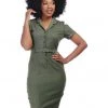 Collectif Caterina Vintage 40's Pencil Dress Olive New In